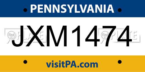 JXM1474 Pennsylvania License Plate