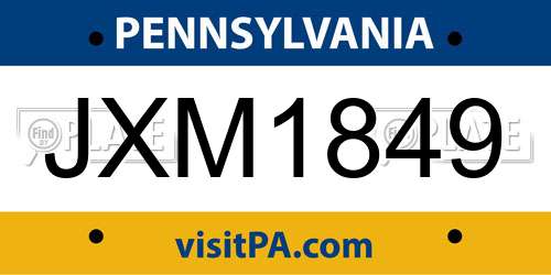 JXM1849 Pennsylvania License Plate