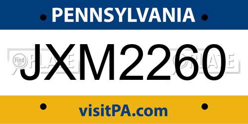 JXM2260 Pennsylvania License Plate