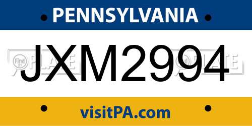 JXM2994 Pennsylvania License Plate