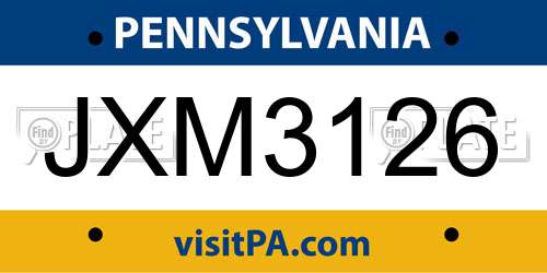 JXM3126 Pennsylvania License Plate