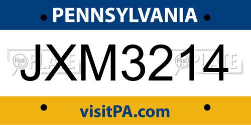 JXM3214 Pennsylvania License Plate