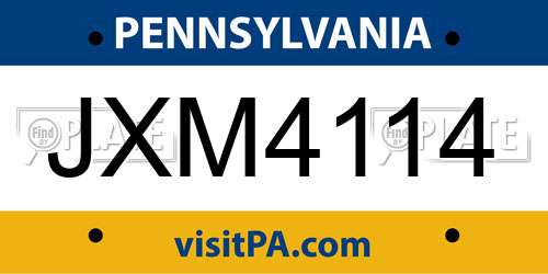 JXM4114 Pennsylvania License Plate
