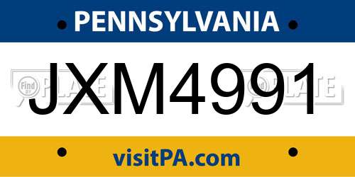 JXM4991 Pennsylvania License Plate