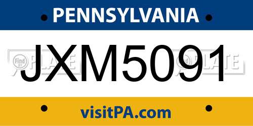 JXM5091 Pennsylvania License Plate