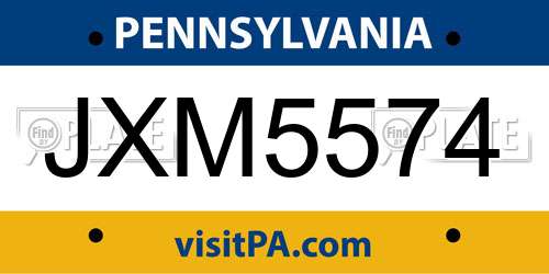 JXM5574 Pennsylvania License Plate