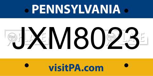 JXM8023 Pennsylvania License Plate