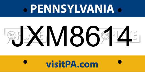 JXM8614 Pennsylvania License Plate
