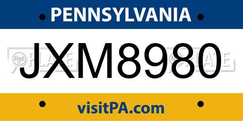 JXM8980 Pennsylvania License Plate