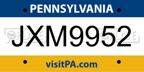 JXM9952 Pennsylvania License Plate