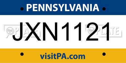 JXN1121 Pennsylvania License Plate