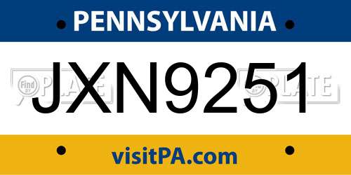 JXN9251 Pennsylvania License Plate
