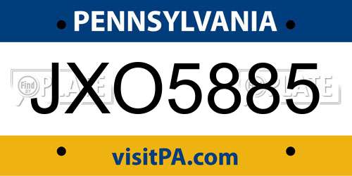 JXO5885 Pennsylvania License Plate