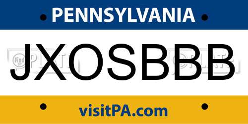 JXOSBBB Pennsylvania License Plate