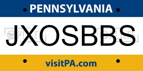JXOSBBS Pennsylvania License Plate