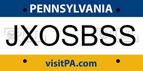 JXOSBSS Pennsylvania License Plate