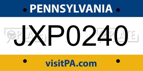 JXP0240 Pennsylvania License Plate