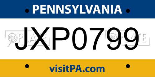 JXP0799 Pennsylvania License Plate
