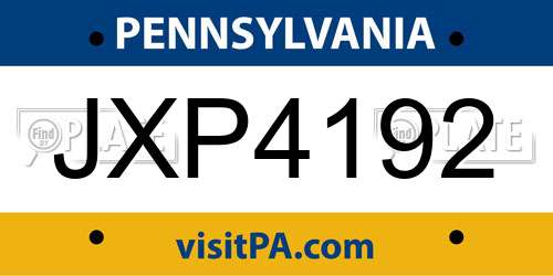 JXP4192 Pennsylvania License Plate