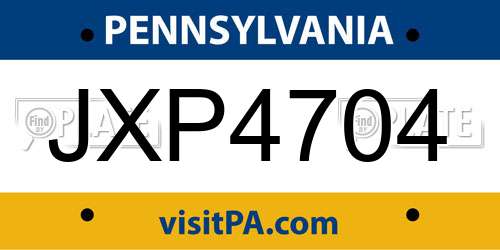 JXP4704 Pennsylvania License Plate