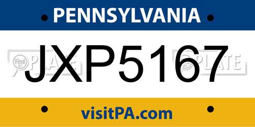 JXP5167 Pennsylvania License Plate