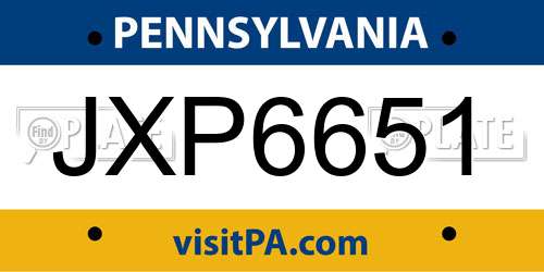 JXP6651 Pennsylvania License Plate