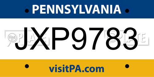 JXP9783 Pennsylvania License Plate