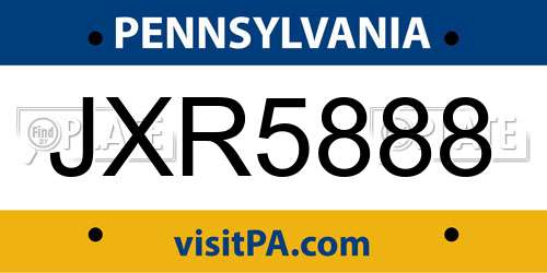 JXR5888 Pennsylvania License Plate
