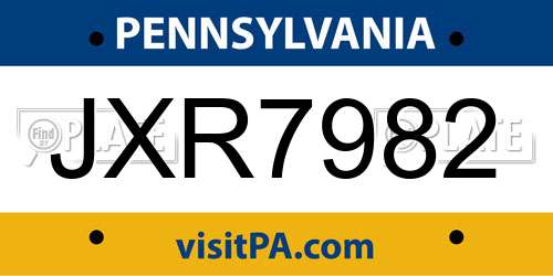 JXR7982 Pennsylvania License Plate