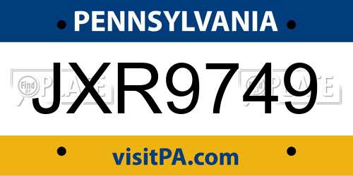 JXR9749 Pennsylvania License Plate