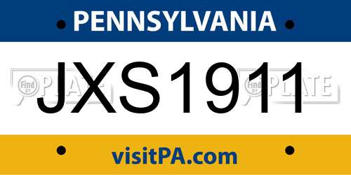 JXS1911 Pennsylvania License Plate
