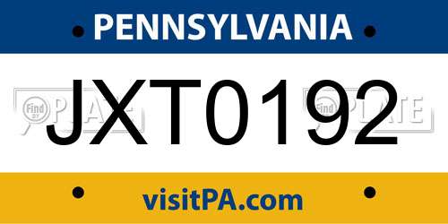 JXT0192 Pennsylvania License Plate