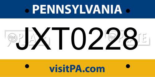 JXT0228 Pennsylvania License Plate