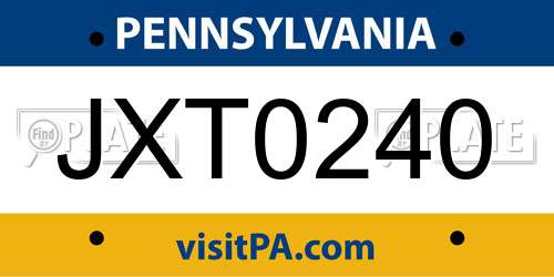 JXT0240 Pennsylvania License Plate