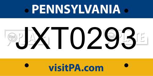 JXT0293 Pennsylvania License Plate