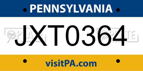 JXT0364 Pennsylvania License Plate
