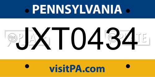 JXT0434 Pennsylvania License Plate