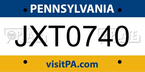 JXT0740 Pennsylvania License Plate