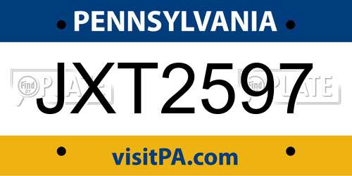 JXT2597 Pennsylvania License Plate