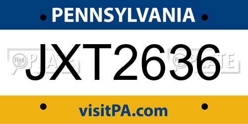 JXT2636 Pennsylvania License Plate