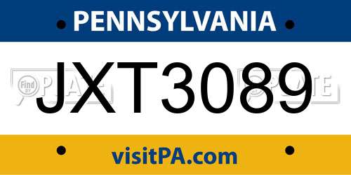 JXT3089 Pennsylvania License Plate