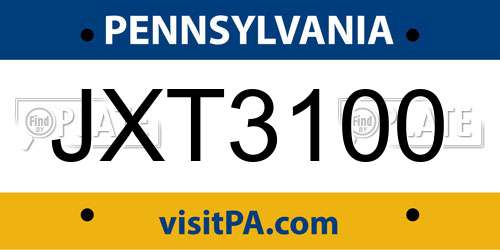 JXT3100 Pennsylvania License Plate