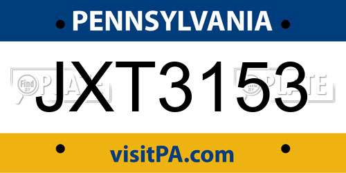 JXT3153 Pennsylvania License Plate