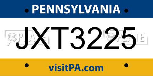 JXT3225 Pennsylvania License Plate