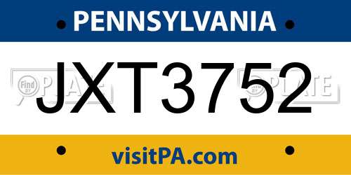 JXT3752 Pennsylvania License Plate