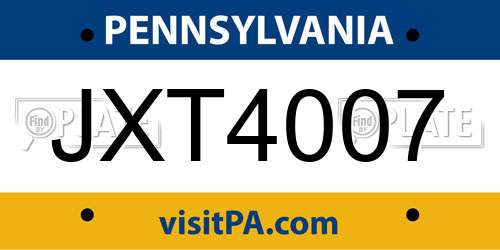 JXT4007 Pennsylvania License Plate