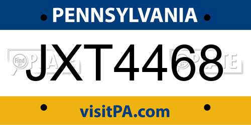 JXT4468 Pennsylvania License Plate