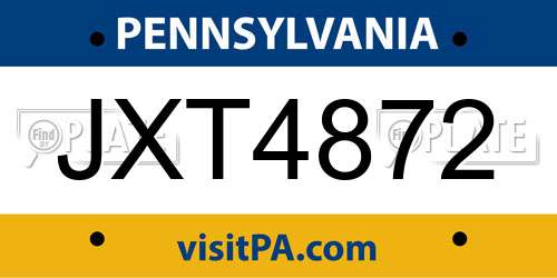 JXT4872 Pennsylvania License Plate