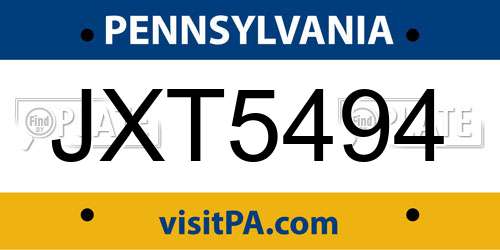 JXT5494 Pennsylvania License Plate