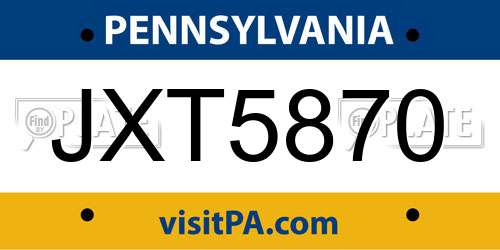 JXT5870 Pennsylvania License Plate